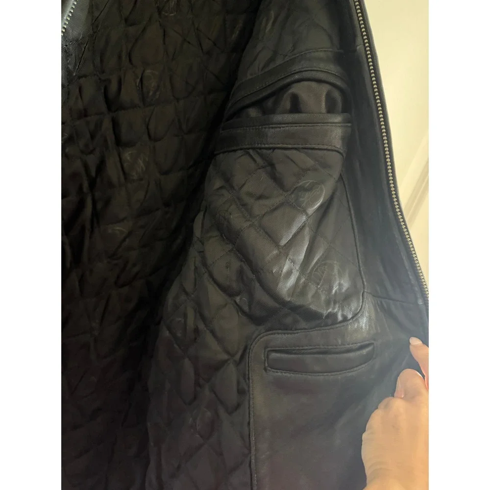 Sean John Mens Black Leather Jacket XL Quilted Lined Full Zip Coat Urban Street
